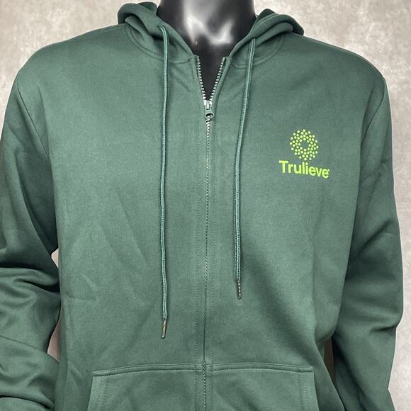 Trulieve Mens Med Green Zip Up Hoodie Sweatshirt Logo Graphic Back Long Sleeve - Picture 2 of 6